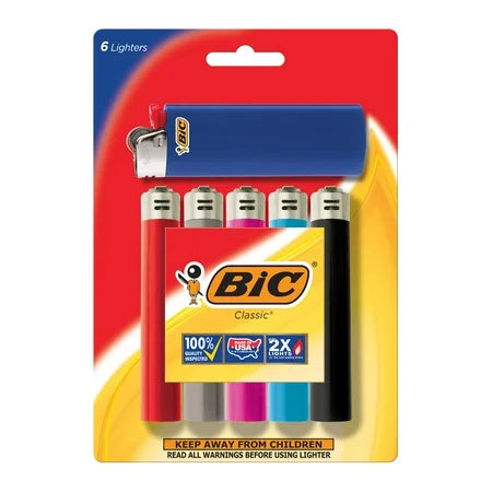 BIC Classic Pocket Lighter, Assorted Colors, 6 Count