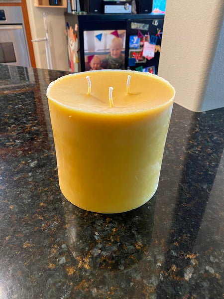 100% Pure Beeswax Pillar Candle-extra large 3 wick Beeswax Pillar Candle-Pure Organic Beeswax Candle-extra large 6” diameter up to 6” tall