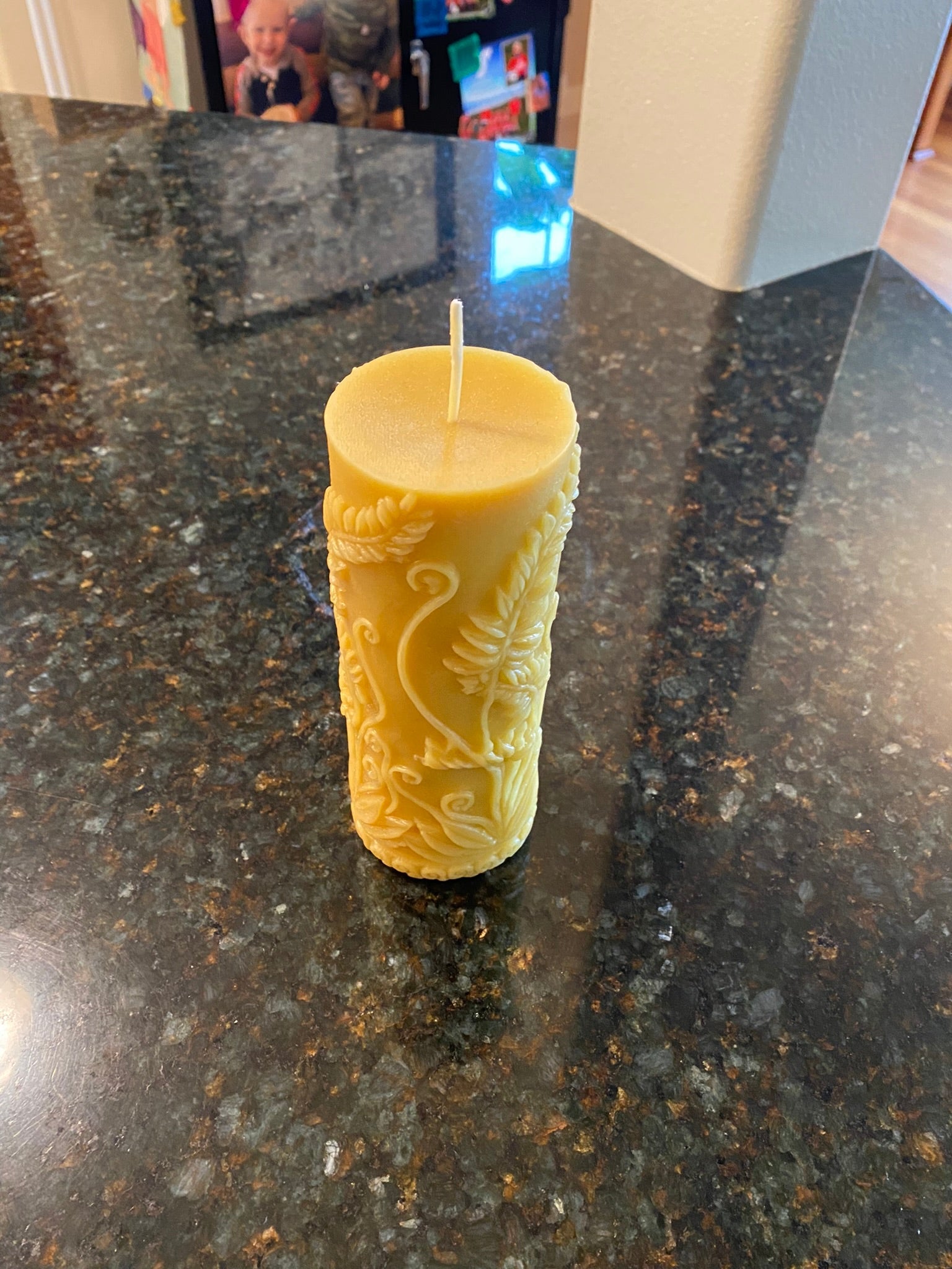 100% Beeswax Candle - Fern Print Pillar - 2.5" x 7" - Image 2
